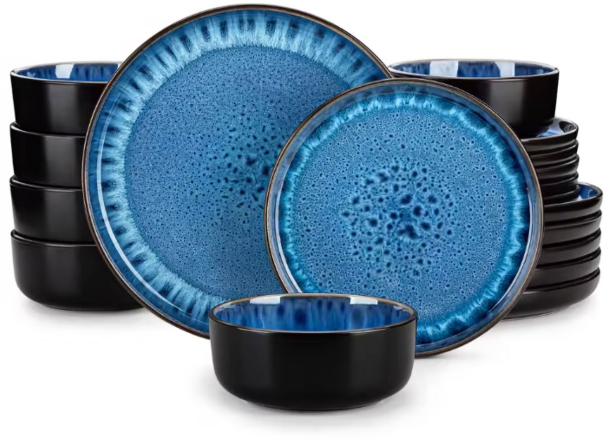 Noble Ontbijtborden – 4 persoons – 16 delig – Blauw Keramisch – Eetborden – Kleine Borden