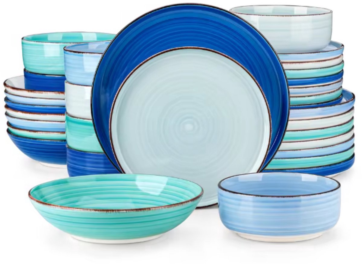 Valentis Ovenschaal - 16 delig - 6 persoons - Blauw - Dinerborden - Bordenset - Diepe borden - Ontbijtborden - Servies - Keukenservies