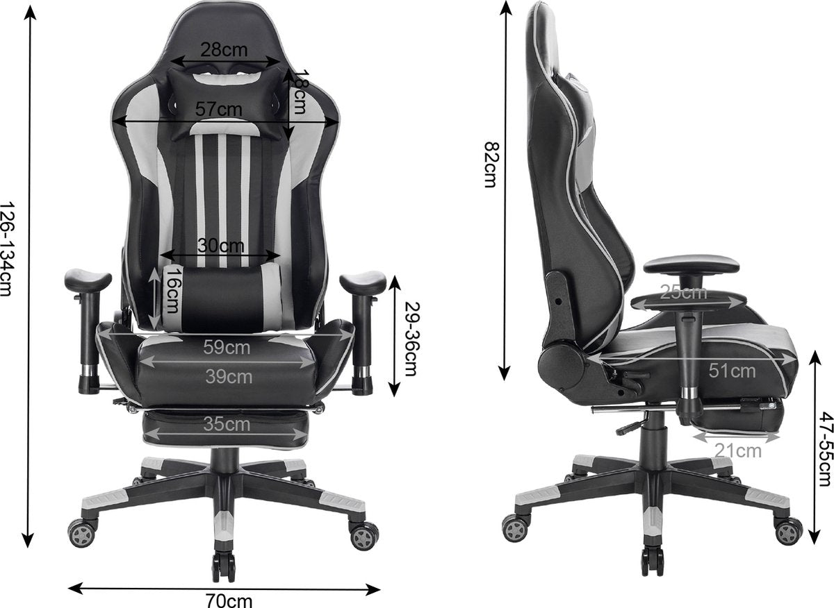 Luxe Gaming stoel - Met voetsteun - Rode Strepen - Gamestoel - Verstelbaar in hoogte - Chair - Ergonomische bureaustoel - Chair - Kunstleer
