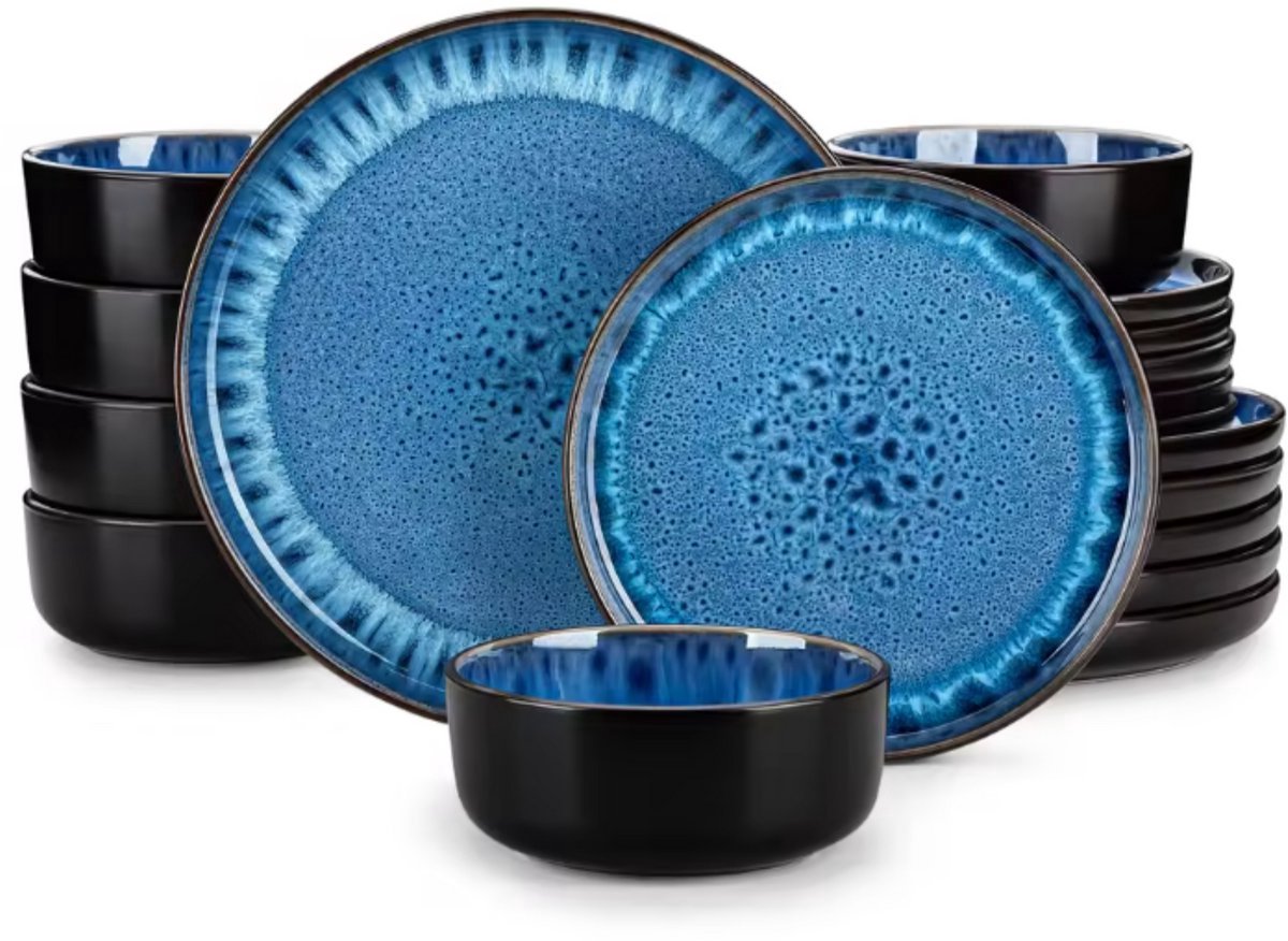 Aristocratic Bordenset - Dinerborden - 18 delig- 6 persoons - Blauw Keramisch - Breakfast Plates