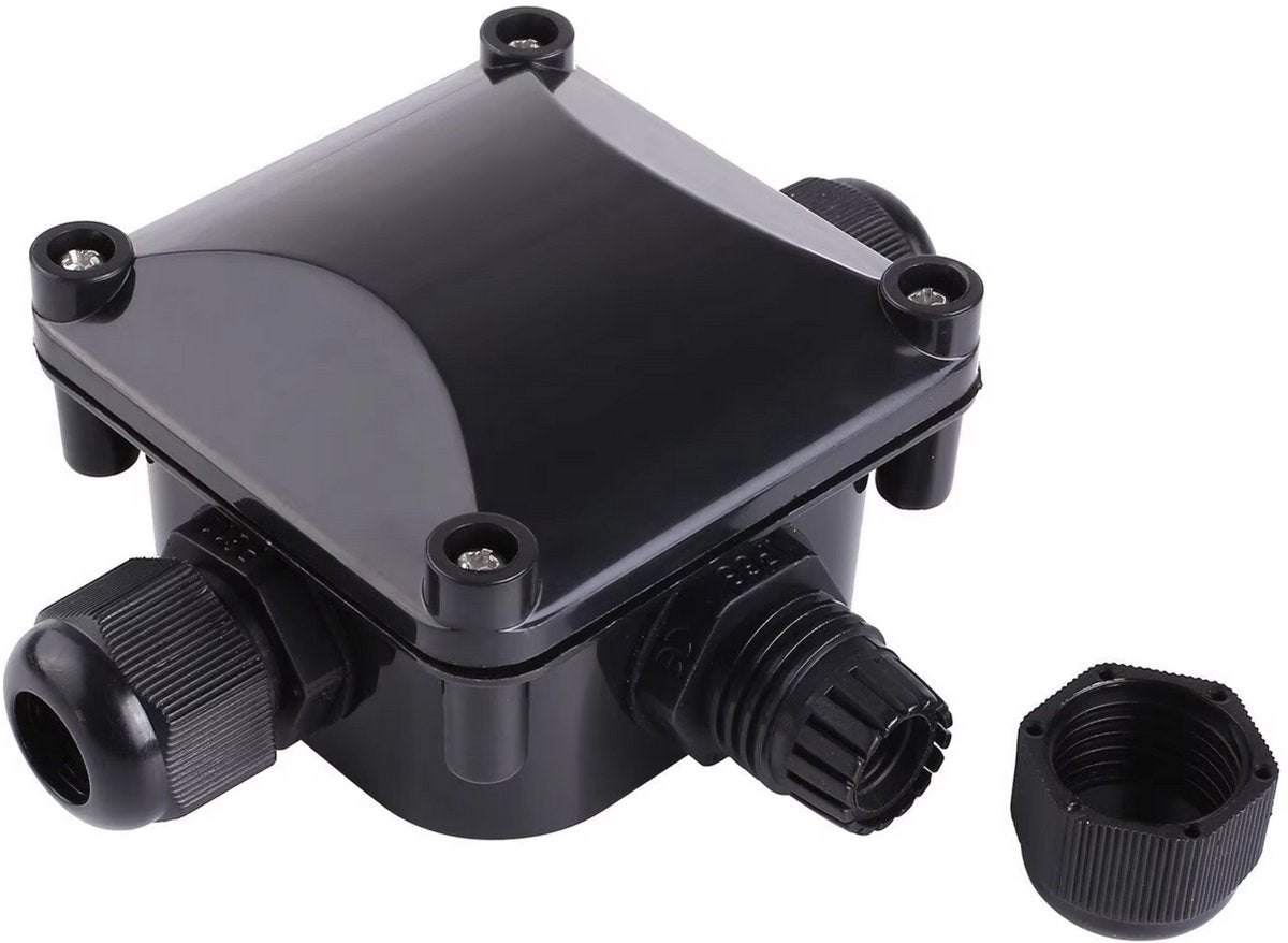 Aansluitdoos - Behuizing - Kabeldoos - Opbergbox - 3-Weg - Waterdicht - IP68 Externe Elektrische Aansluitdoos - Zwart - Ondergronds met Kabelconnector - Voor Buitengebruik - 5 stuks