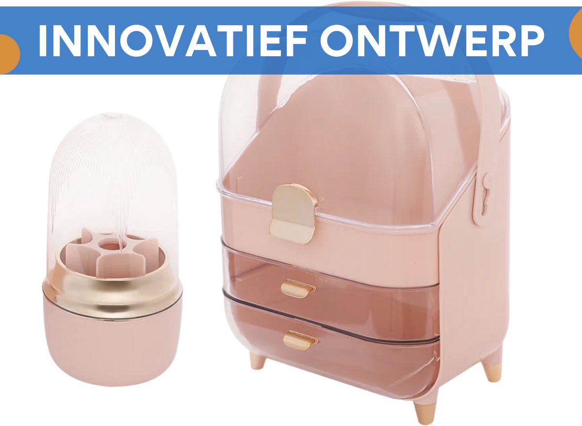 Make-up Organizer - Skincare organizer - Opbergdoos - Sieradendoos - met 2 Lades - Voor Cosmetica & Sieraden op Bureau - Roze