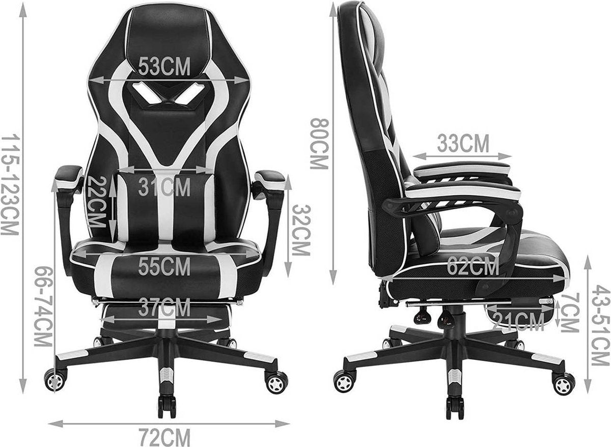 Bolt Edge Gamestoel - Wit - Ergonomisch - Met voetsteun - Verstelbaar - Gaming chair