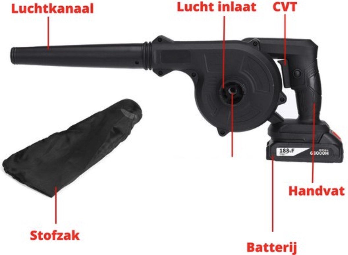 Happyment 3 in 1 Opvouwbare Elektrische Bladblazer - Bladzuiger - Bladzuigers En Blazers - Inclusief Accu