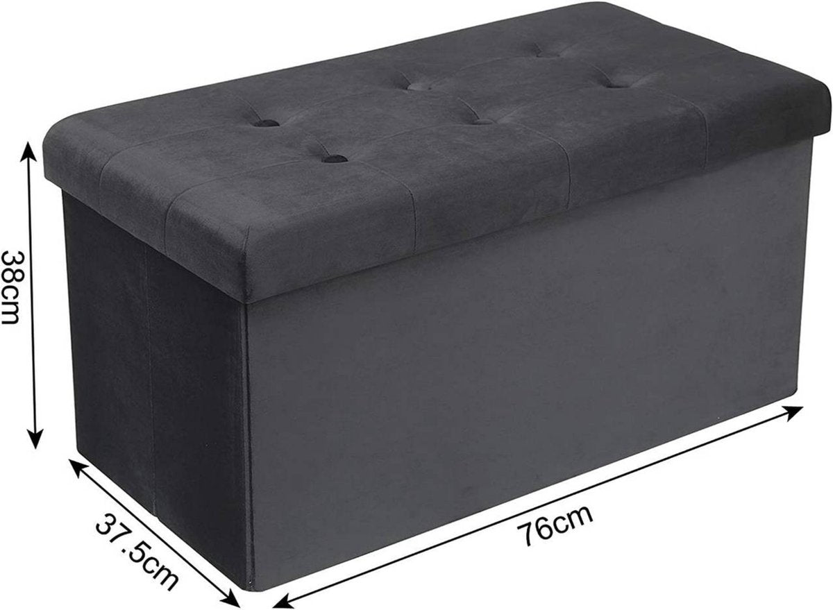 Moderne Opbergbank Hubertus - Met opbergruimte - Zitbank Poef - Voetenbank - Opbergbox hocker - Zitkist met deskel - Grijs - Velvet - 76x38x38 cm