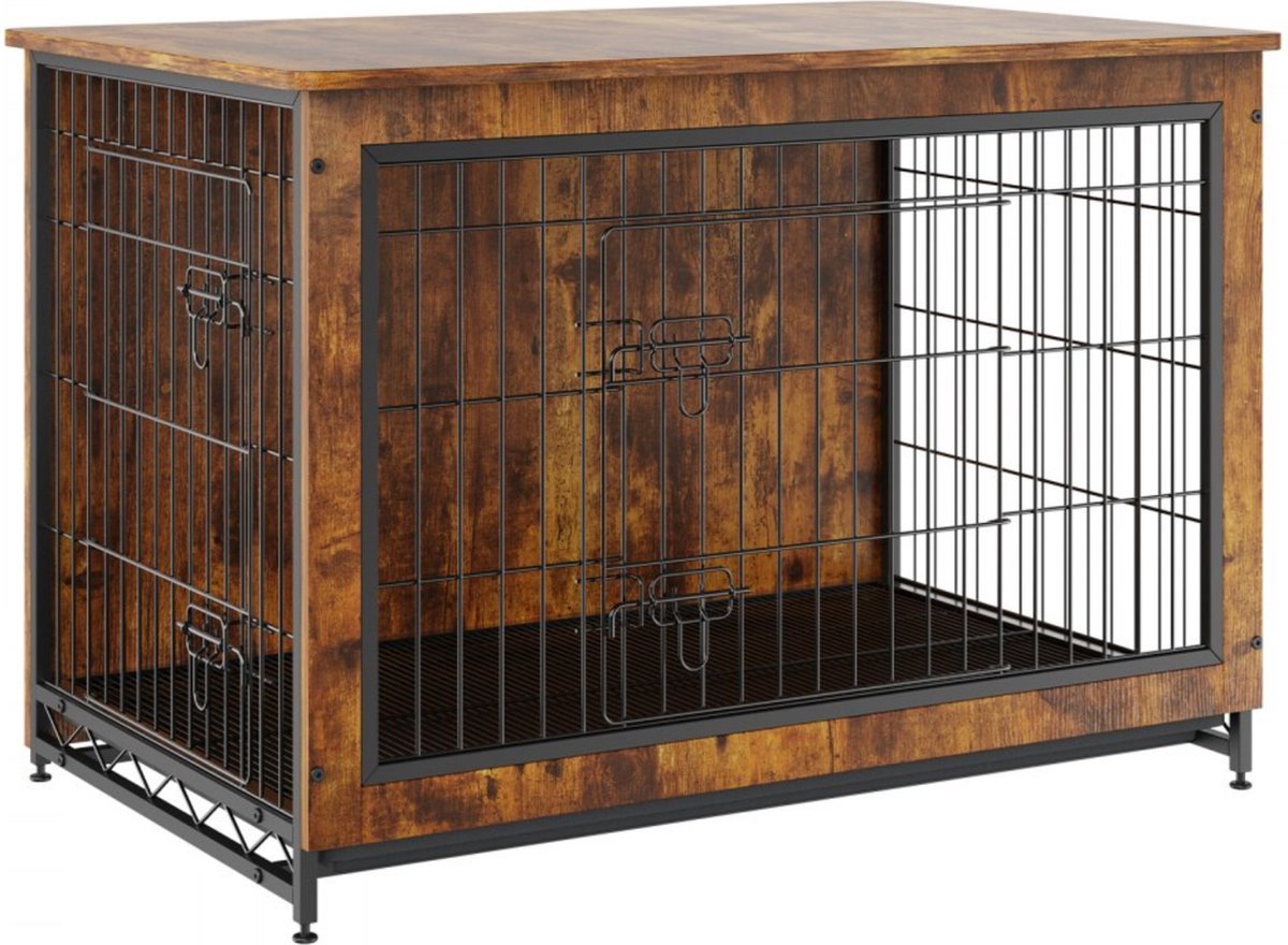 Luxe honden bench - Meubelkennel - Stalen frame - 2-Deurs - Inclusief kussen