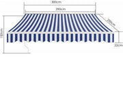 Terras zonnescherm handmatig - Met opbouw frame - Zonneluifel - Balkon of tuin - 300x250cm - UV50+ - Blauw - Met arm - Polyester doek