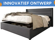 Bed - Opbergbed - Opbergruimte - met Hydraulisch Systeem - Voor Slaapkamer - met Houten Lattenbodem & Metalen Frame - Grijs Linnen - 140x200 cm