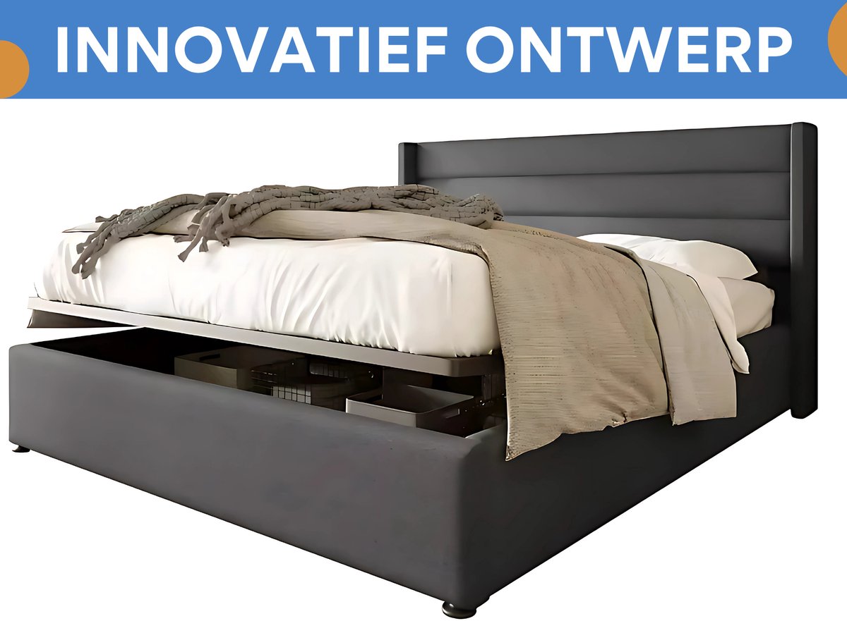 Bed - Opbergbed - Opbergruimte - met Hydraulisch Systeem - Voor Slaapkamer - met Houten Lattenbodem & Metalen Frame - Grijs Linnen - 140x200 cm