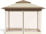 Tuinhuisje voor Buiten - Met 4 Afneembare Klamboes, UV- en Regendicht - Pop-up Patio Tuinhuisje met Dubbele Dakrand - Opvouwbaar - 3,3 x 3,3 m - Khaki