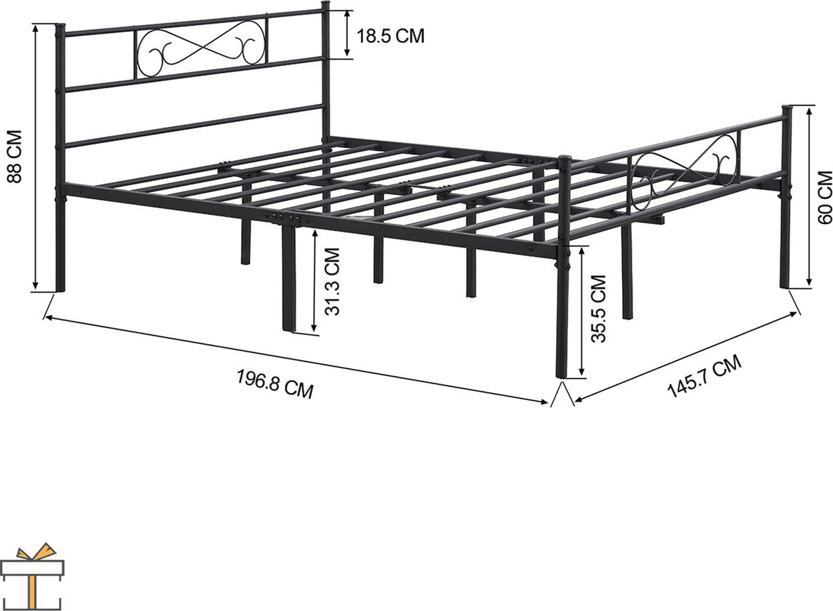 Happyment Metalen bedframe - 140 x 200cm - Incl. lattenbodem - Twijfelaar - 2 persoons - Zwart