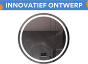 Badkamerspiegel Musica - Met verwarming en LED verlichting - Bluetooth en muziek - Rond - Geen condens - Spiegel voor badkamer - 80x80cm