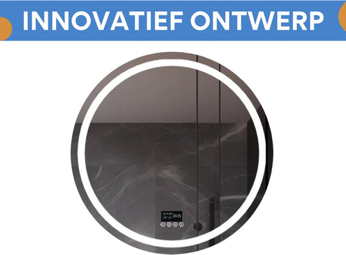 Badkamerspiegel Musica - Met verwarming en LED verlichting - Bluetooth en muziek - Rond - Geen condens - Spiegel voor badkamer - 80x80cm