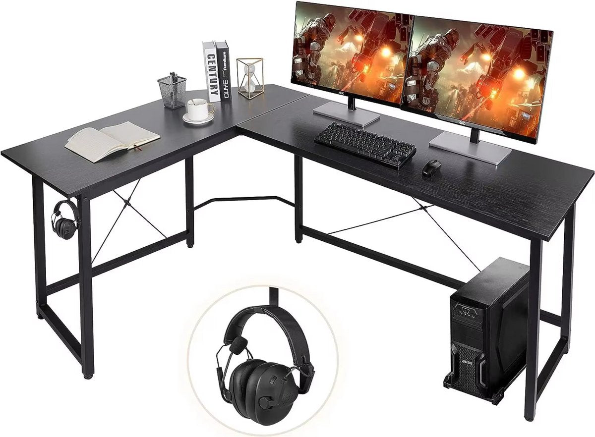 L-Vorm Bureau - Voor Thuis en Kantoor - Computer en Gaming Werkstation Tafel - Studiebureau 190 cm x 120 cm x 75 cm - Zwart