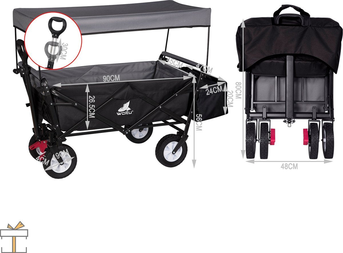 Bolderkar - Opvouwbaar - Zwart - Camping of strand - 80kg draagkracht