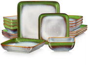 Ornate Bordenset – 4 persoons – 16 delig – Keramisch groen – Dinerborden – Breakfast Plates