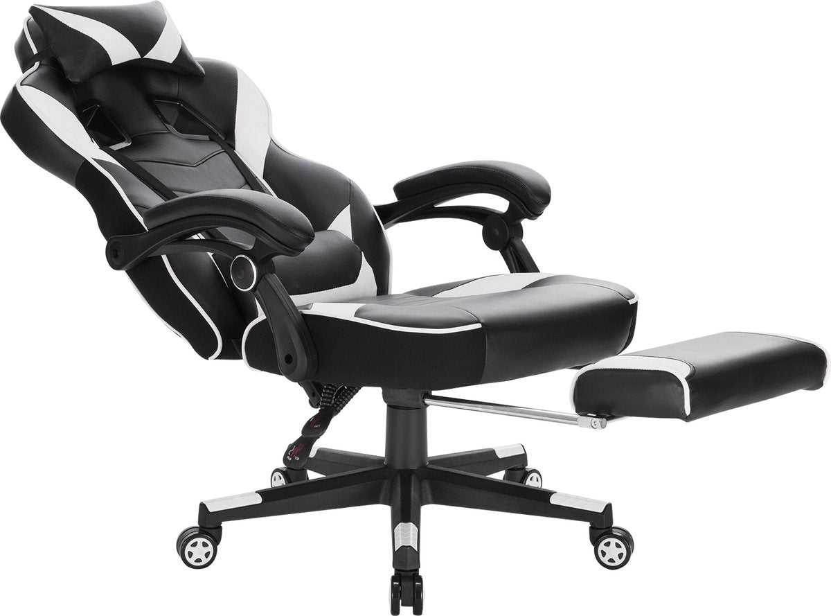 Gaming stoel Preformace - Verstelbaar in hoogte - Met voetsteun - Gamestoel - Chair - Ergonomische bureaustoel - Chair - Wit - Kunstleer