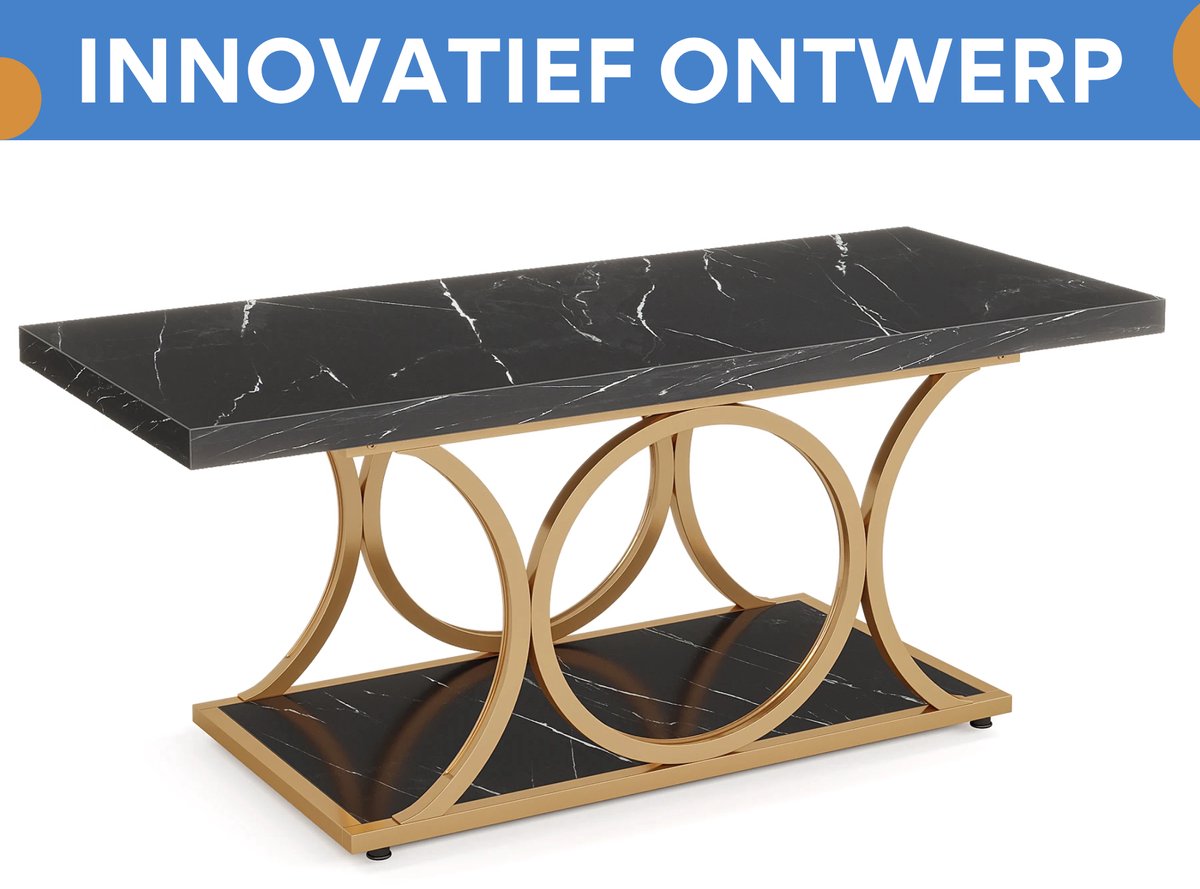 Salontafel - Koffietafel - Bijzettafeltjes woonkamer - Voor woonkamer - 2-laags - Zwart Kunstmarmer, hout