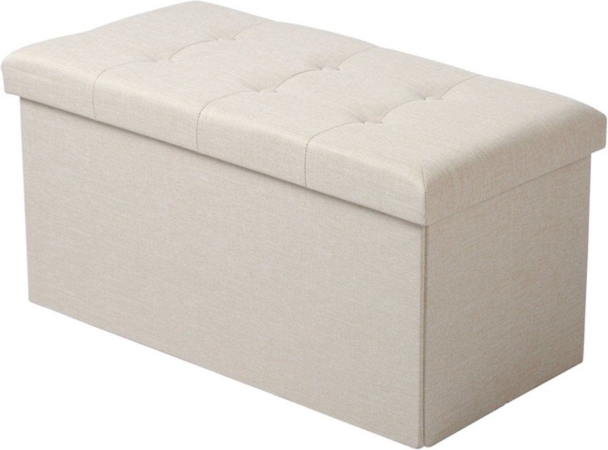 Moderne Opbergbank Merino - Met opbergruimte - Zitbank Poef - Voetenbank - Opbergbox hocker - Zitkist met deskel - Creme - Stof - 76x38x38 cm