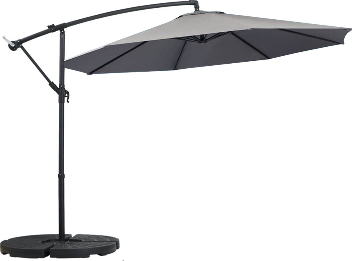 Happyment Zweefparasol deluxe - Langwerpig - Zonder voet - Grijs - Terras of tuin - 300cm