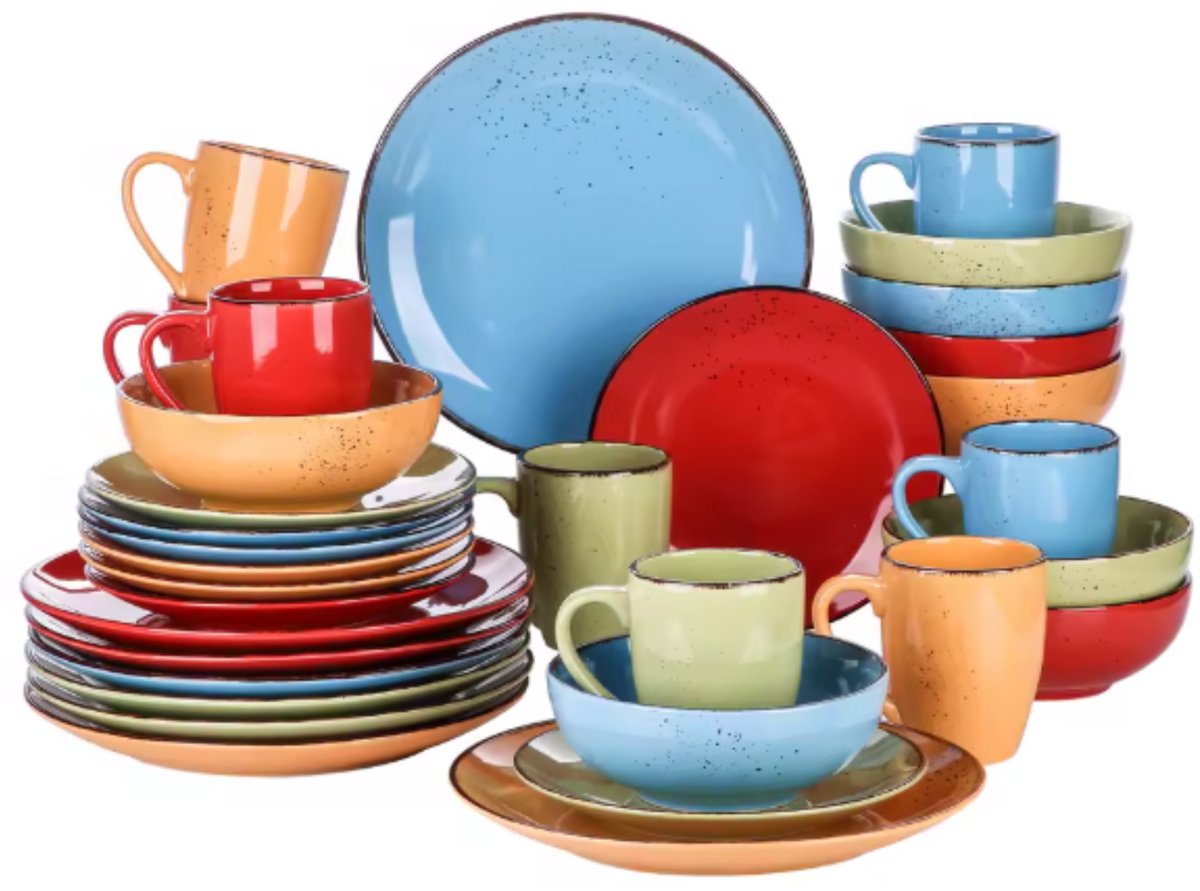 Marlito Serviesset - 32 delig - 4 persoons - Mix kleuren - Dinerborden - Bordenset - Diepe borden - Ontbijtborden - Servies - Keukenservies