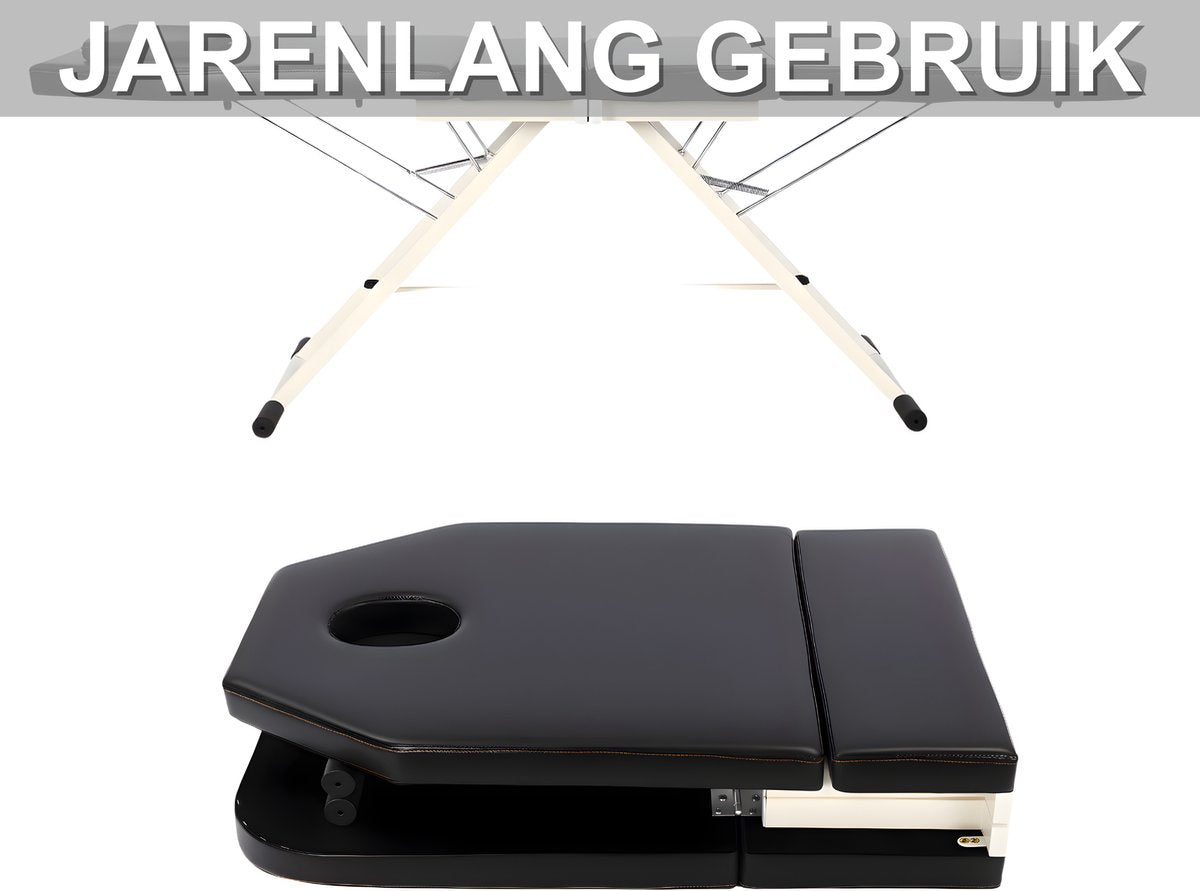 Massagetafel - Behandelbank – Voor massage en schoonheidsbehandelingen – Opvouwbaar, met kussen, draagbaar – Zwart, 200–250 kg capaciteit