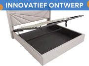 Bed - Tweepersoonsbedden - Tweepersoonsbed - Twijfelaar - Voor Slaapkamer - Met USB-C Oplaadfunctie, Opbergruimte & Comfortabel Hoofdeinde - Linnen Bekleding, Lattenbodem & Inclusief Matras - 140x200cm