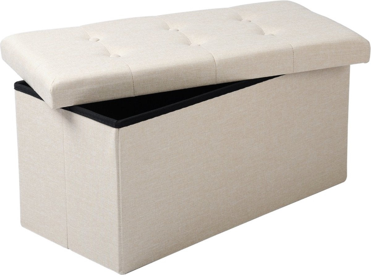 Moderne Opbergbank Merino - Met opbergruimte - Zitbank Poef - Voetenbank - Opbergbox hocker - Zitkist met deskel - Creme - Stof - 76x38x38 cm