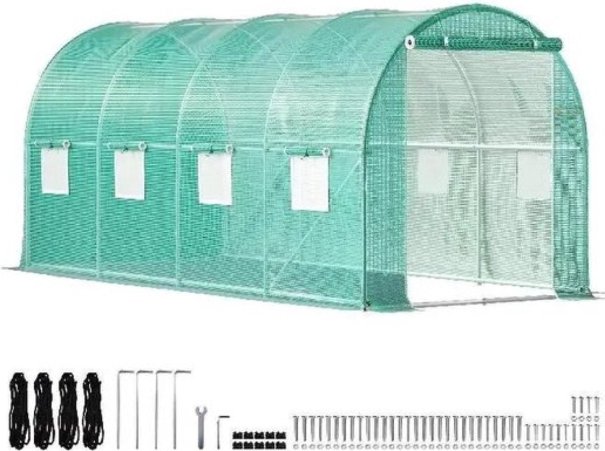 Professionele Kas - Moestuin - Waterdicht - Groen - Walk in - 215CM hoog - Met ramen