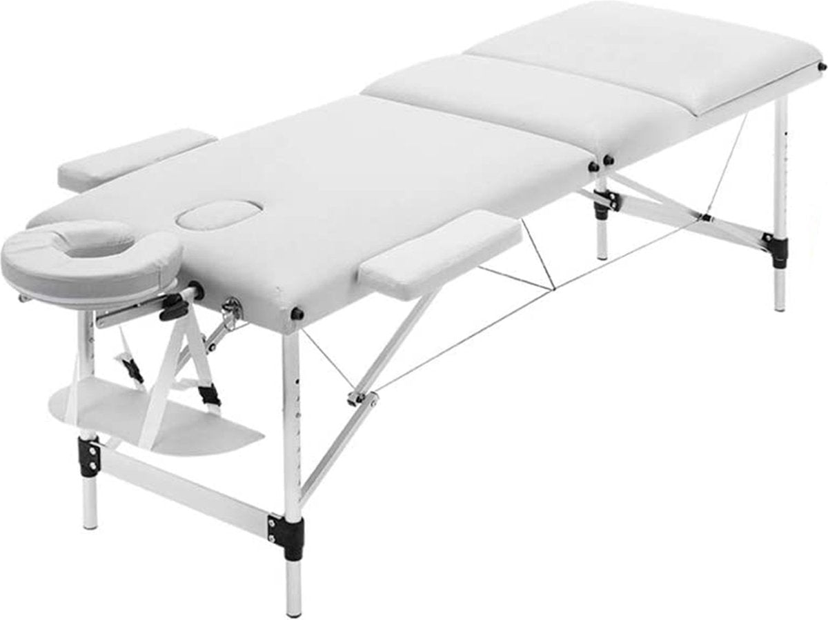 Massagetafel - Wit - Aluminium - Verstelbaar en inklapbaar - 250KG draagvermogen