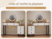 Kaptafel met LED-verlichting - Make-up tafel - Voor Slaapkamer - 3-delige Verstelbare Lichtintensiteit - Inclusief Mobiele Spiegel & Zijkast