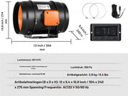 Buisventilator deluxe - Afzuigventilator - Kanaalventilator - Tempratuursensor - Rookafzuigkanaalventilator - Inline venitlator - 68W