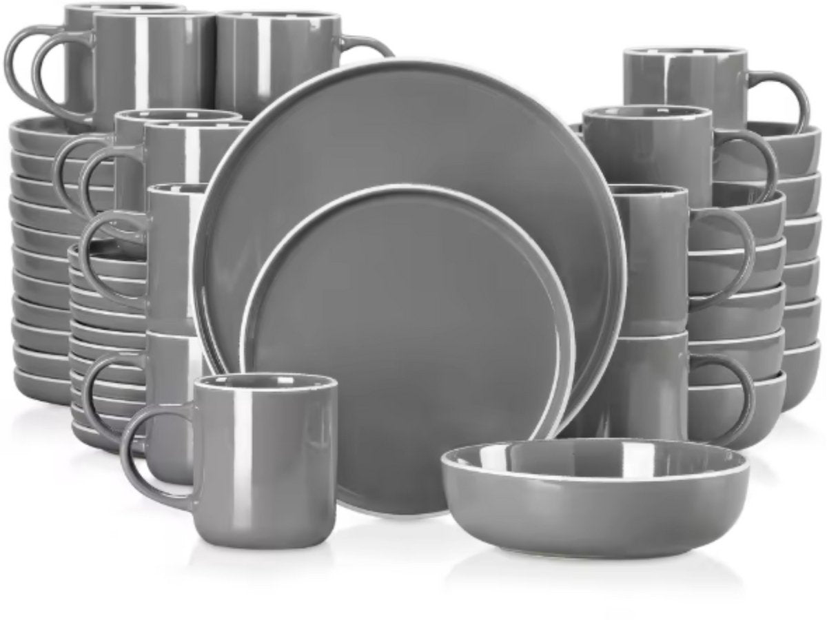 Valenza Serviesset - 48 delig - 12 persoons - Grijs - Dinerborden - Bordenset - Diepe borden - Ontbijtborden - Servies - Keukenservies