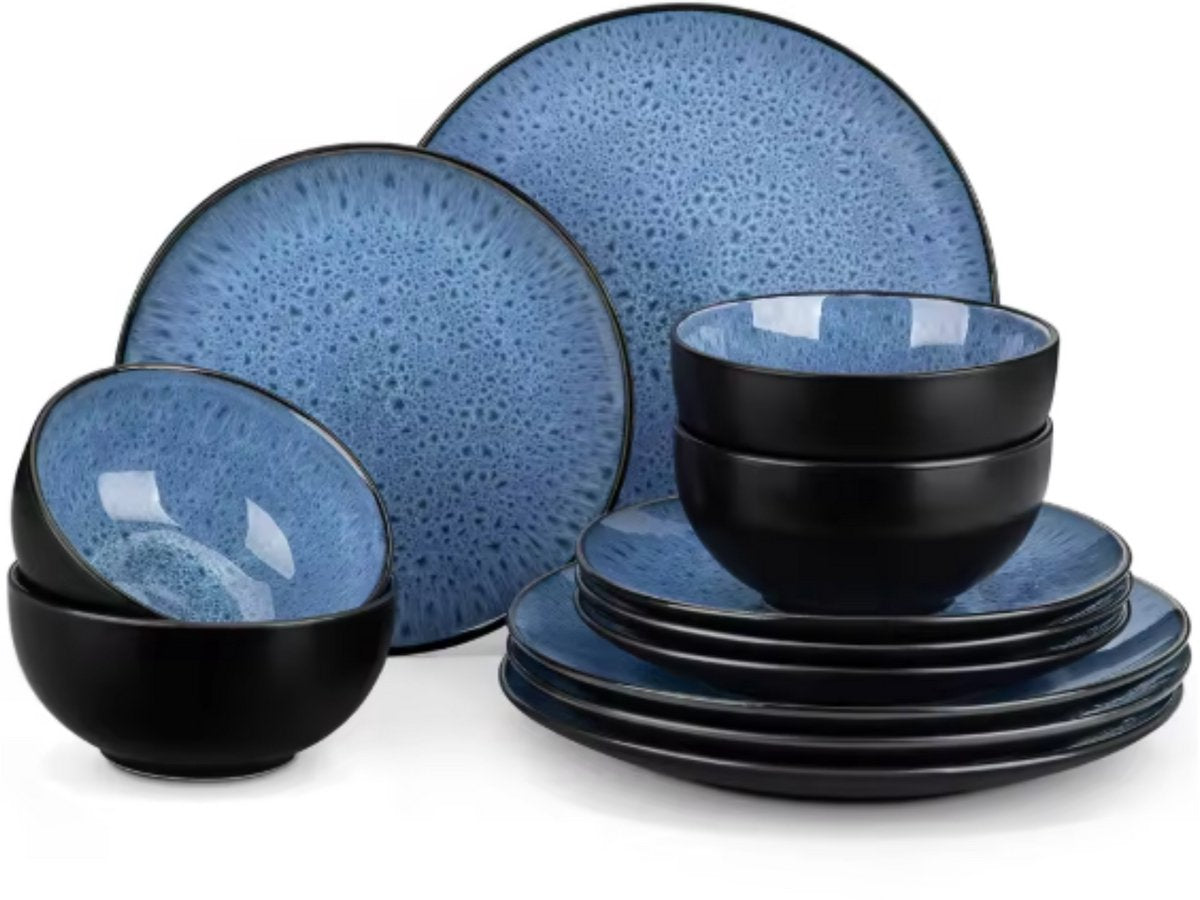 Ventina Serviesset - 12 delig - 4 persoons - Blauw - Dinerborden - Bordenset - Diepe borden - Ontbijtborden - Servies - Keukenservies