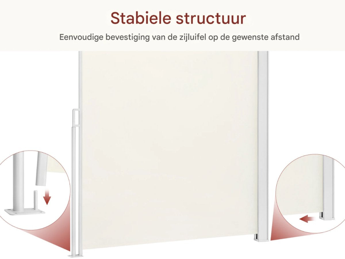 Uitschuifbare Zijluifel - Windscherm - Tuinscherm - Voor Balkon, Terras of Tuin - Waterdicht & Intrekbaar Privacyscherm - Zon- en Windbescherming -180x350cm cream