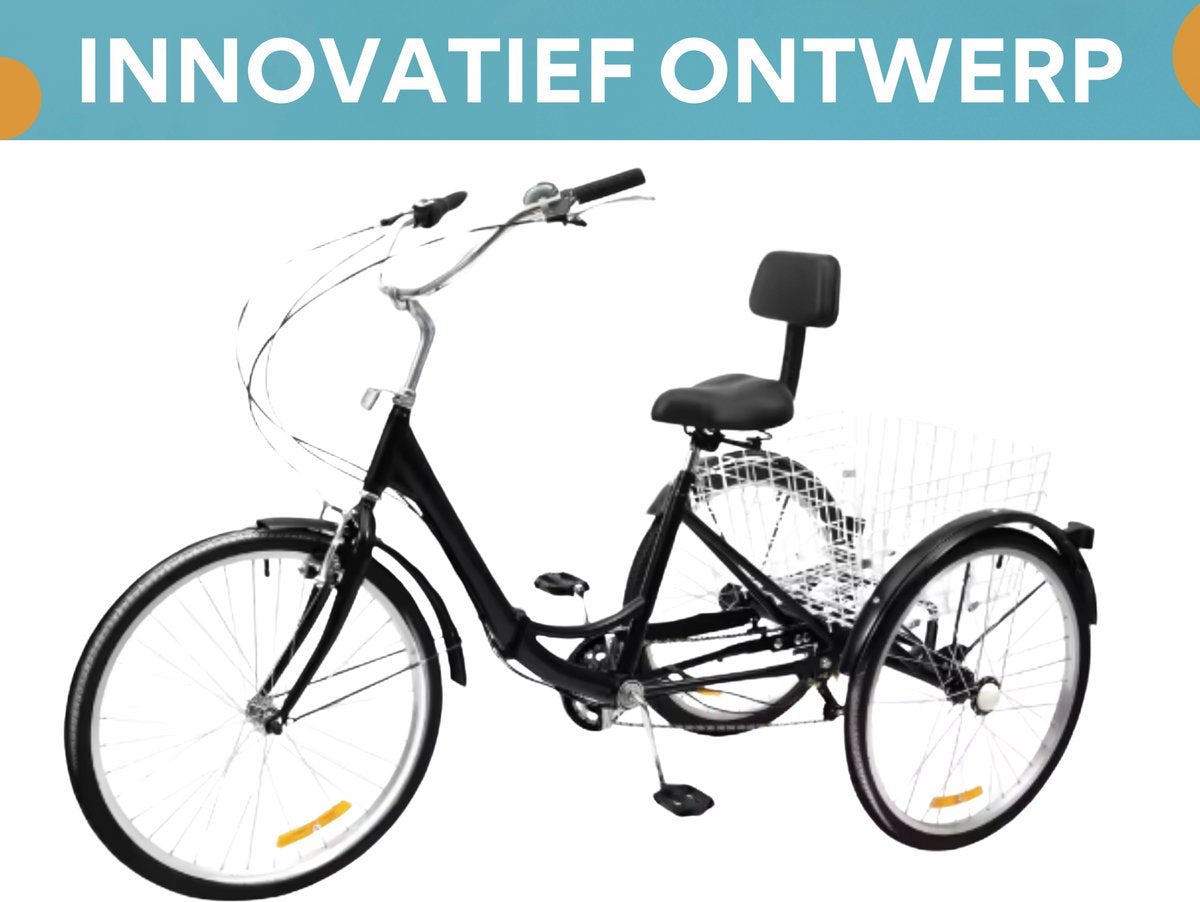 Driewieler Zyrell - Nevlo - 7 versnellingen - Fiets voor volwassenen en senioren - 24 Inch - Opvouwbare - Verstelbaar - Met mand - Voorrem - Zwart - 120KG