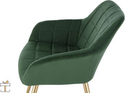 Eetkamerstoel - Velvet Groen/Goud - Met armleuning - Fauteuil stijl - Set van 1