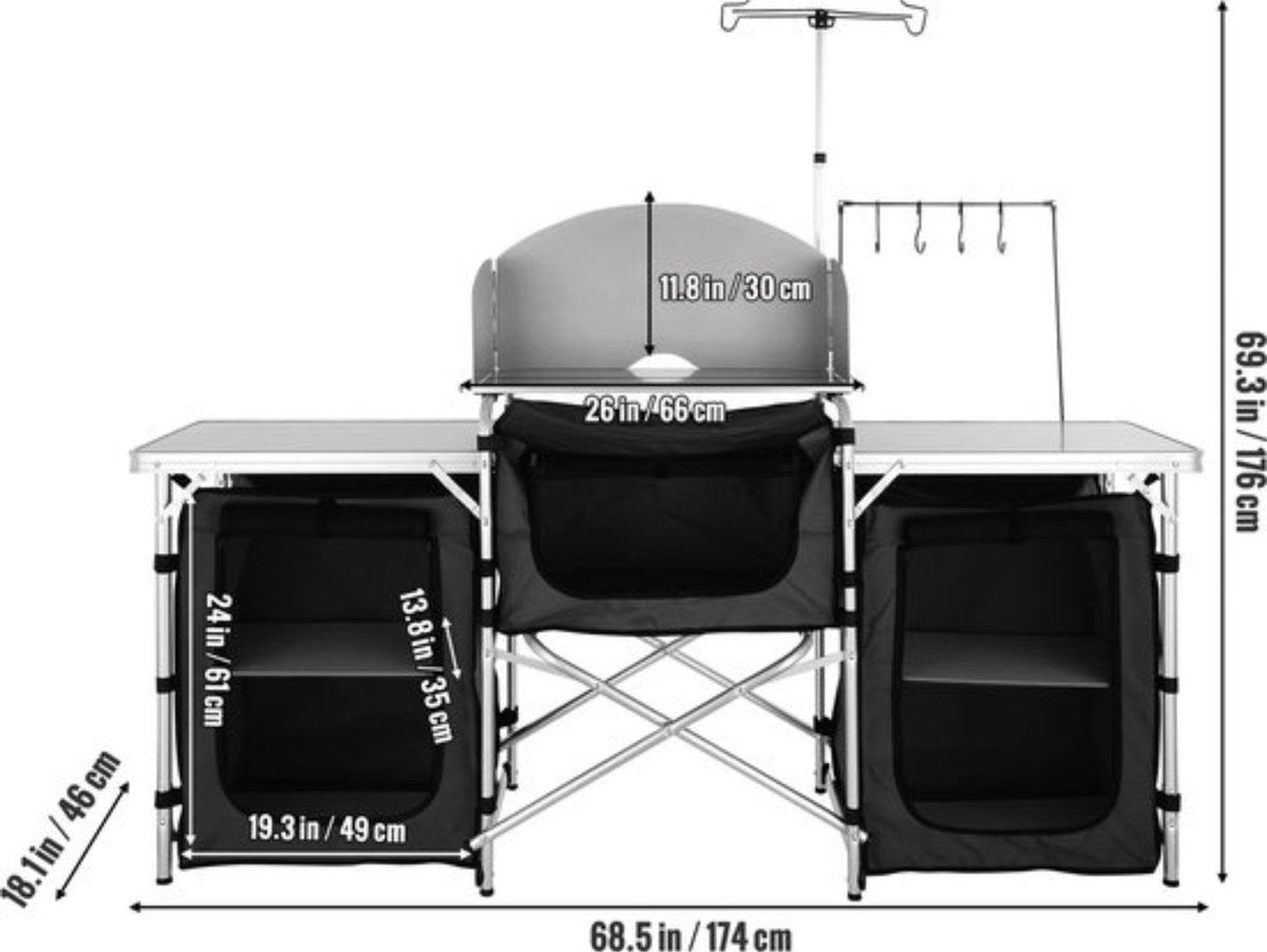 Opvouwbare campingkeuken - Opvouwkeuken - Met BBQ plaats - Inclusief opbergtas - Zwart