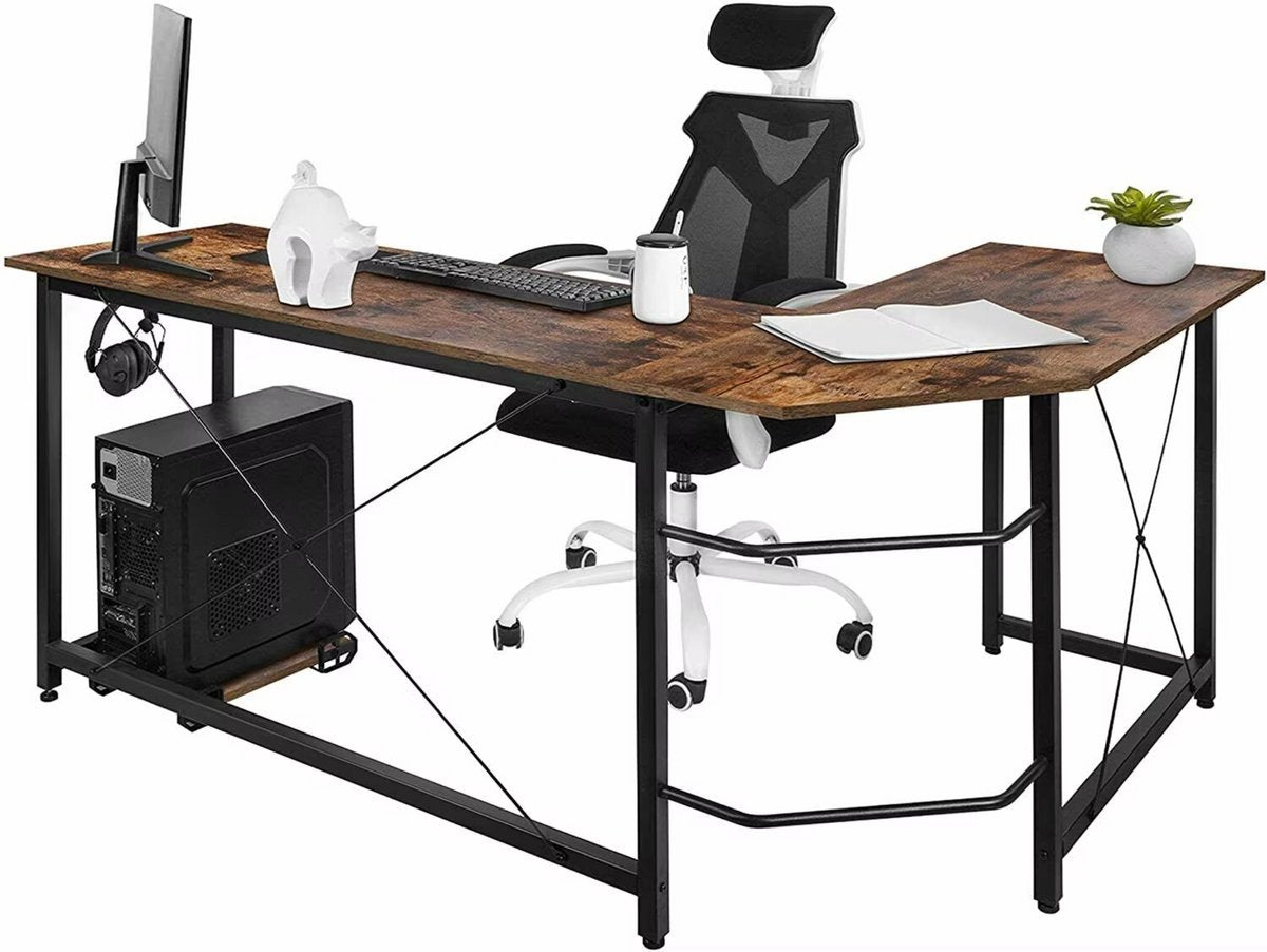 L-vormig Hoekbureau Fioren - Voor Thuiswerken, Gaming & Kantoor - Ruim PC & Laptop Werkstation - 167 cm - Retro