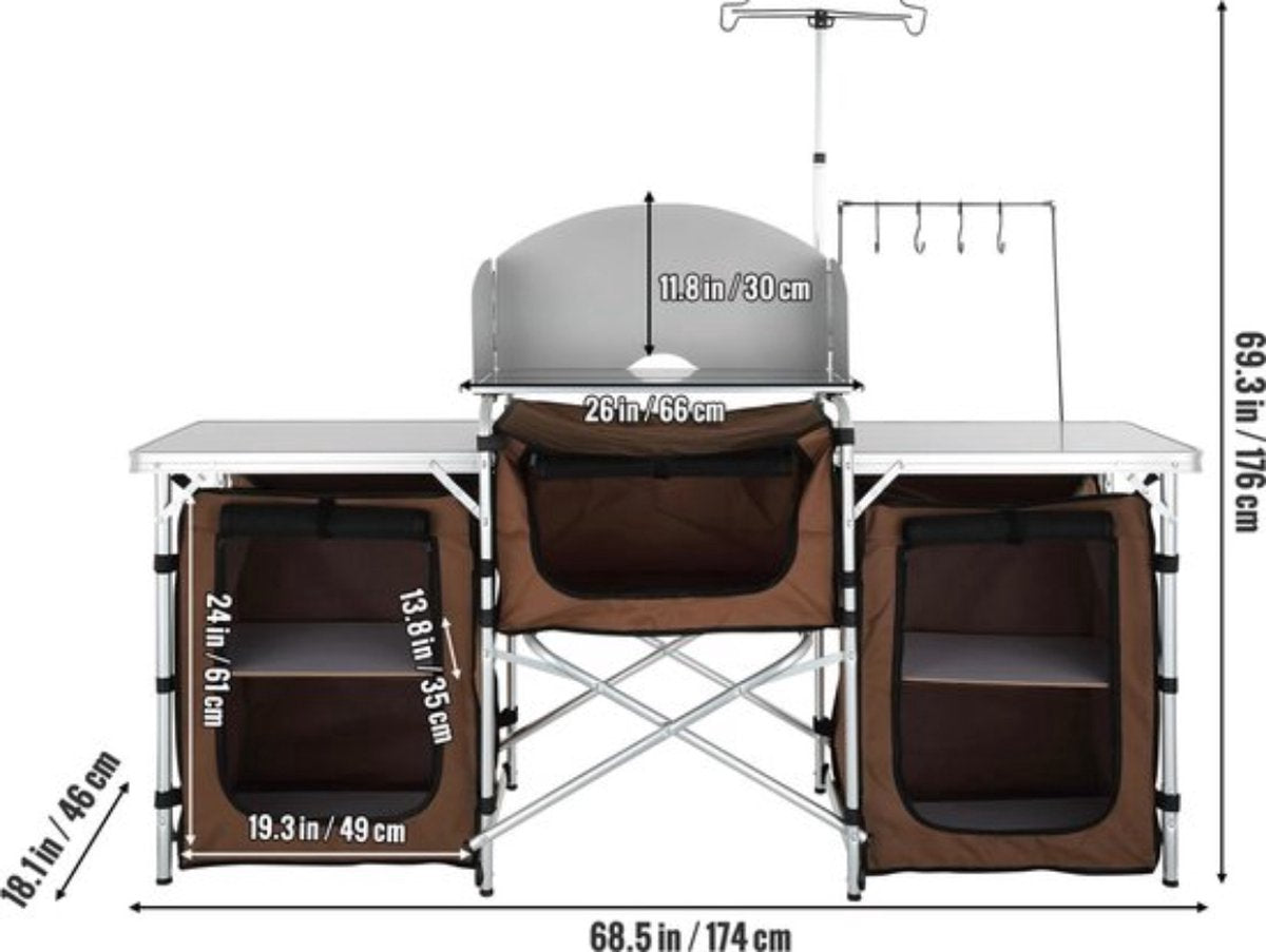 Opvouwbare campingkeuken - Opvouwkeuken - Met BBQ plaats - Inclusief opbergtas - Bruin