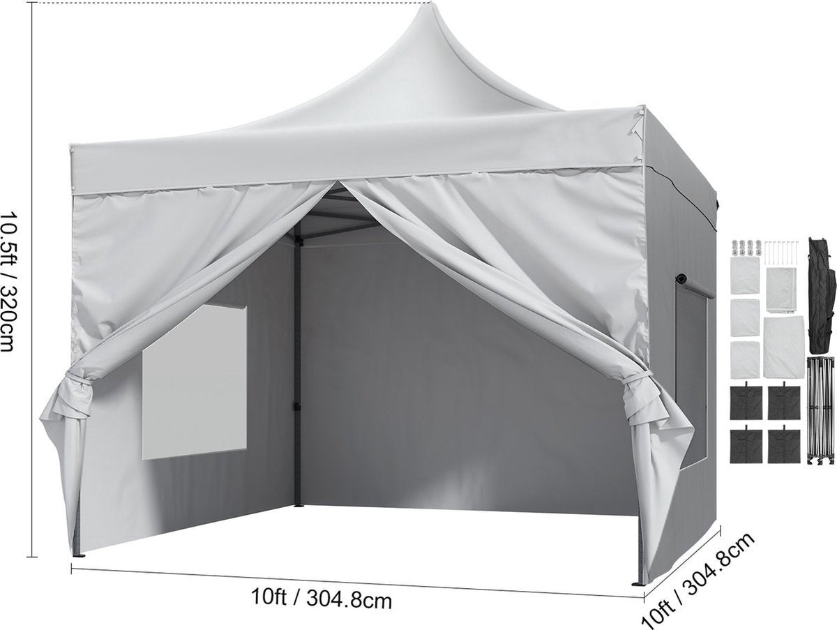 Opvouwbaar tuinhuis - Party tent - Luxe paviljoen - 3x3 m - Wit