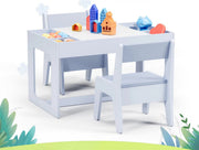 Kindertafel - Speeltafel- Voor Kinderen & Kleuterschool - Kindertafel en stoeltjes - 3-in-1 - Met met Tekenbord, Opbergruimte & 2 Stoelen - Lichtgrijs