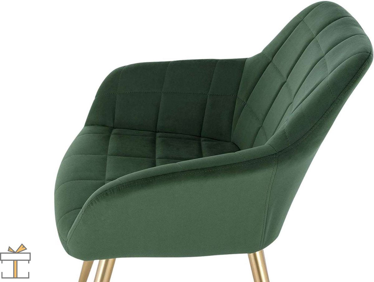 Happyment Luxe Eetkamerstoelen - Velvet Groen/goud - Fauteuils met armleuning - Woonkamerstoelen - Keukenstoelen - Kuipstoel - Set van 1