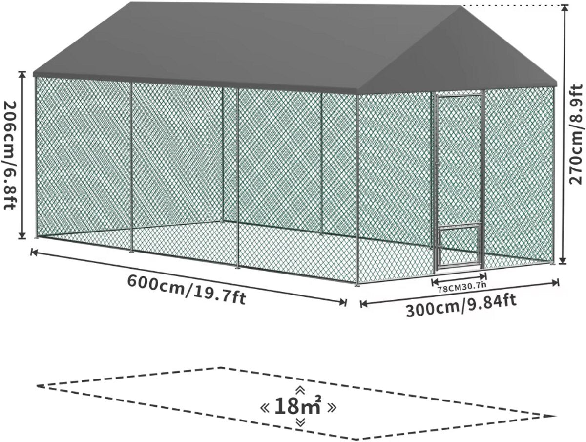 Gazonus Kippenhok - Kippenren voor buiten en tuin - Inclusief waterdichte hoes - 600x300cm - Metaal