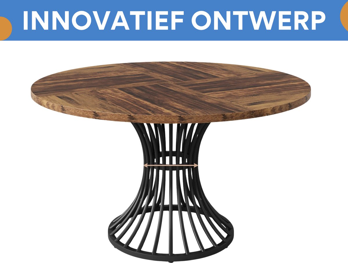 Eettafel Velano - Rond 120cm - Keukentafel Geschikt voor 4 Personen - Voor Keuken of Eetkamer