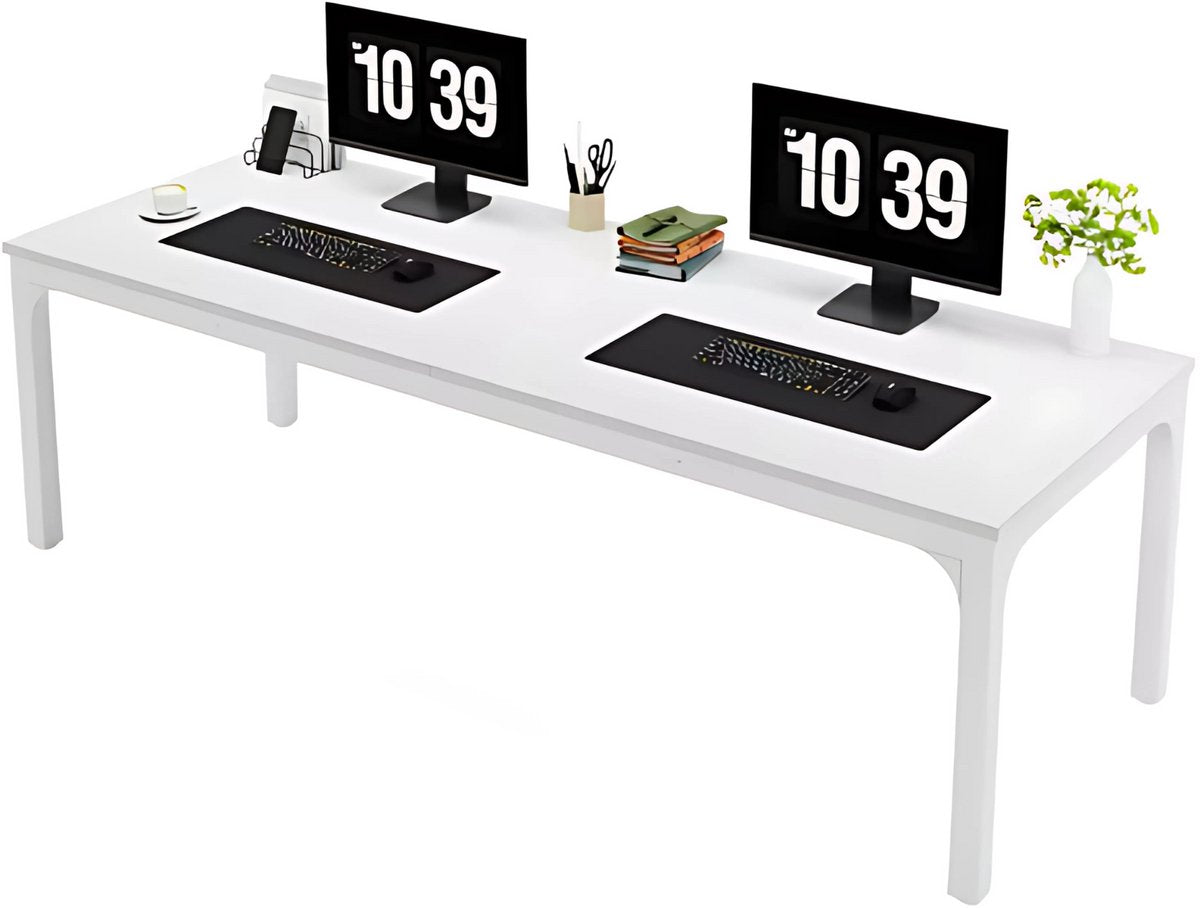 Computerbureau Milano - Voor 2 Personen - 200cm - Wit - Voor thuis of werk - Hout en metaal