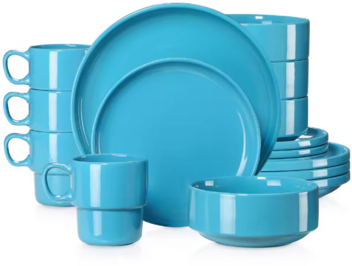 Zafiro Serviesset - 16 delig - 4 persoons - Baby blauw - Dinerborden - Bordenset - Diepe borden - Ontbijtborden - Servies - Keukenservies