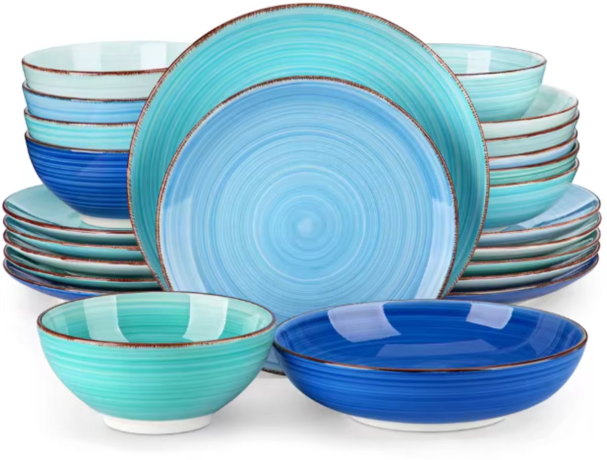 Castella Serviesset - 24 delig - 8 persoons - Blauw - Dinerborden - Bordenset - Diepe borden - Ontbijtborden - Servies - Keukenservies