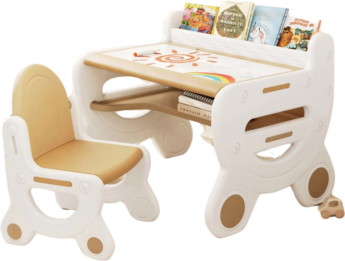 Moderne kindertafel - Activiteiten tafel - 2 stoelen - Speeltafel - In Hoogte Verstelbaar - Studeertafel voor Kinderen - Bruin