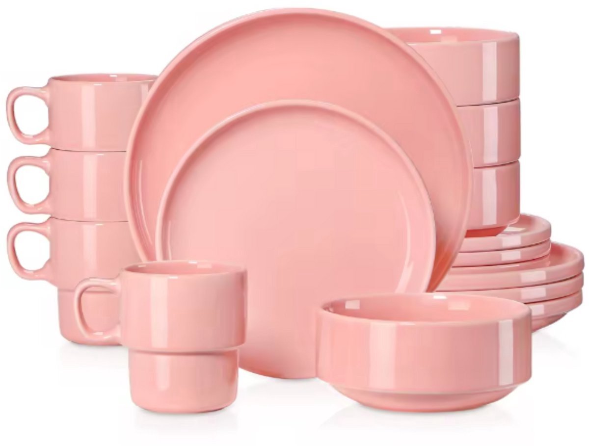 Sorella Serviesset Rosé - 16 delig - 4 persoons - Baby roze - Dinerborden - Bordenset - Diepe borden - Ontbijtborden - Servies - Keukenservies